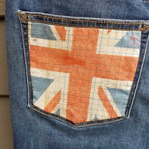Maurices Upcycled Distressed Jean Shorts with British Flag Pocket Medium - Picture 9 of 13
